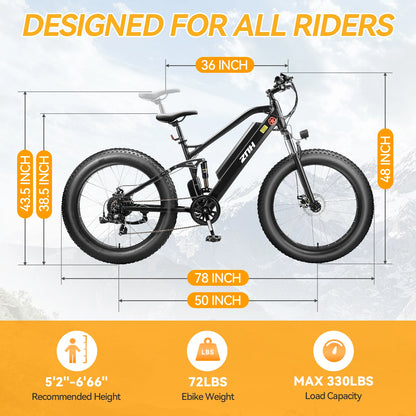 【1 Year Warranty】ZNH Electric Bicycle for Adults,1000W,48V 13Ah Battery, 26MPH Electric Bike, 26*4 Inch Fat Tire E-bike,UL 2849