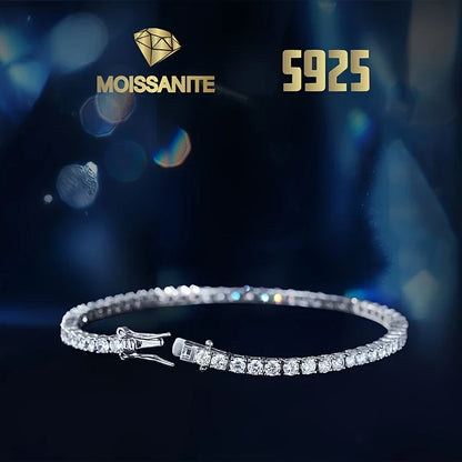 925 Sterling Silver 5.6-carat Moissanite 3mm Round Cut Women's Tennis Bracelet, 6.5-8.inches, D Color, Luxurious Romantic Design