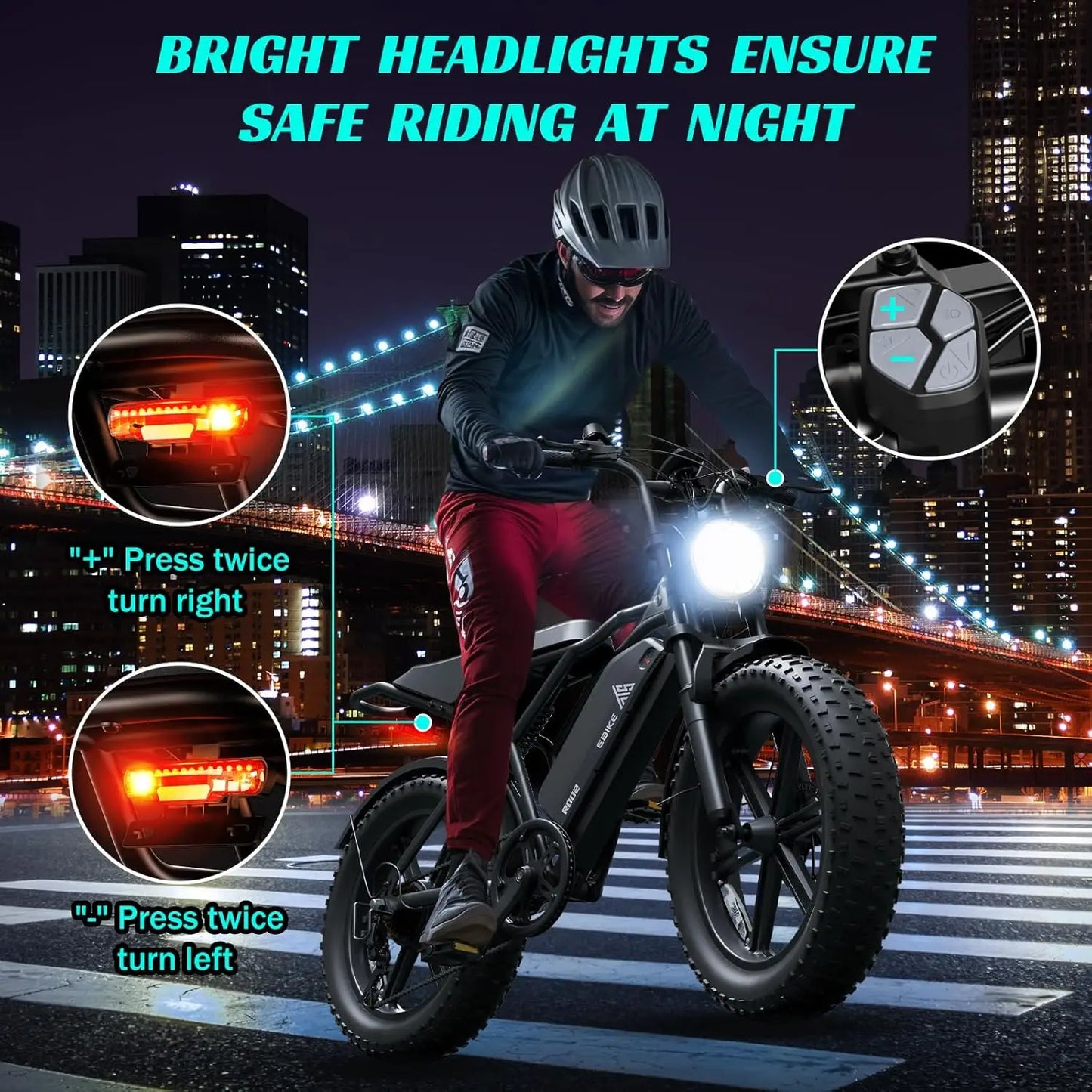 TST R002S 1500W e-bike, 20" fat tires, 60-100mile range, 28MPH, 48V 15Ah battery, for all terrains.