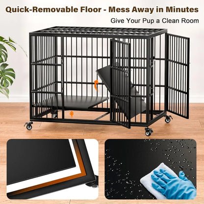 42 Inch Heavy Duty Dog Crate for Large and Medium Dogs with Self-Locking Latch Escape-Proof Steel Kennel Indoor XL Large Double