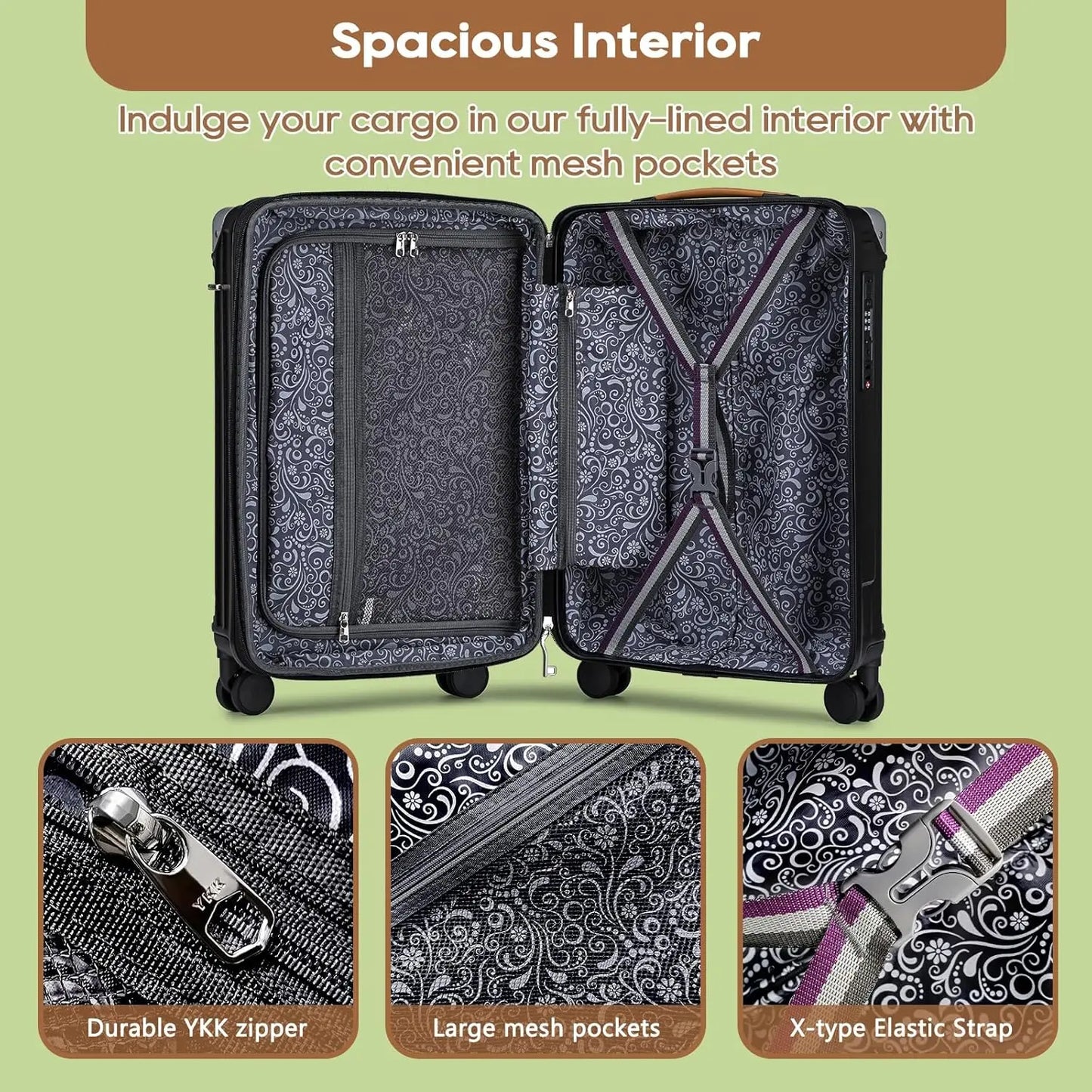 Joyway 3/5pcs Black Luggage Set, 20/24 inch Expandable Suitcase, Cup Holder, TSA Lock, Anti Slip Wheels, Lightweight Durable