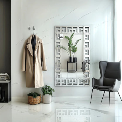 Modern Decorative Mirror for Wall Silver Rectangular Accent Mirror with Beveled Glass Edge for Hallway, Living Room