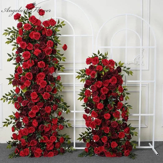 Angela A7764 Artificial Red Burgundy Rose Greenery Wedding Backdrop KT Board Floral Arrangement Decoration Event Party Props