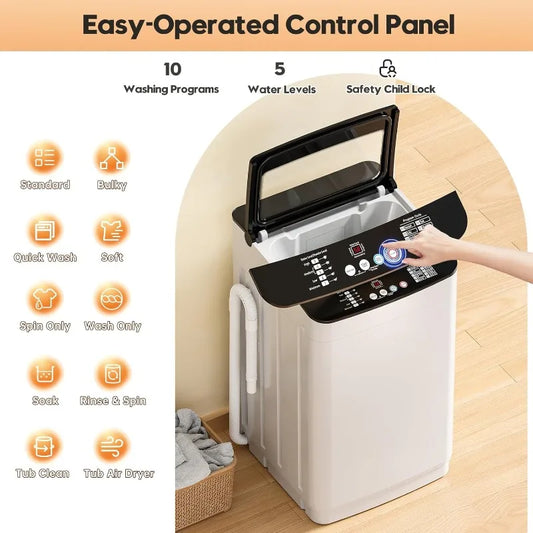 28 lbs Portable Washing Machine, Fully Automatic Portable Washer with LED Display, 10 Wash Cycles, 5 Water Levels