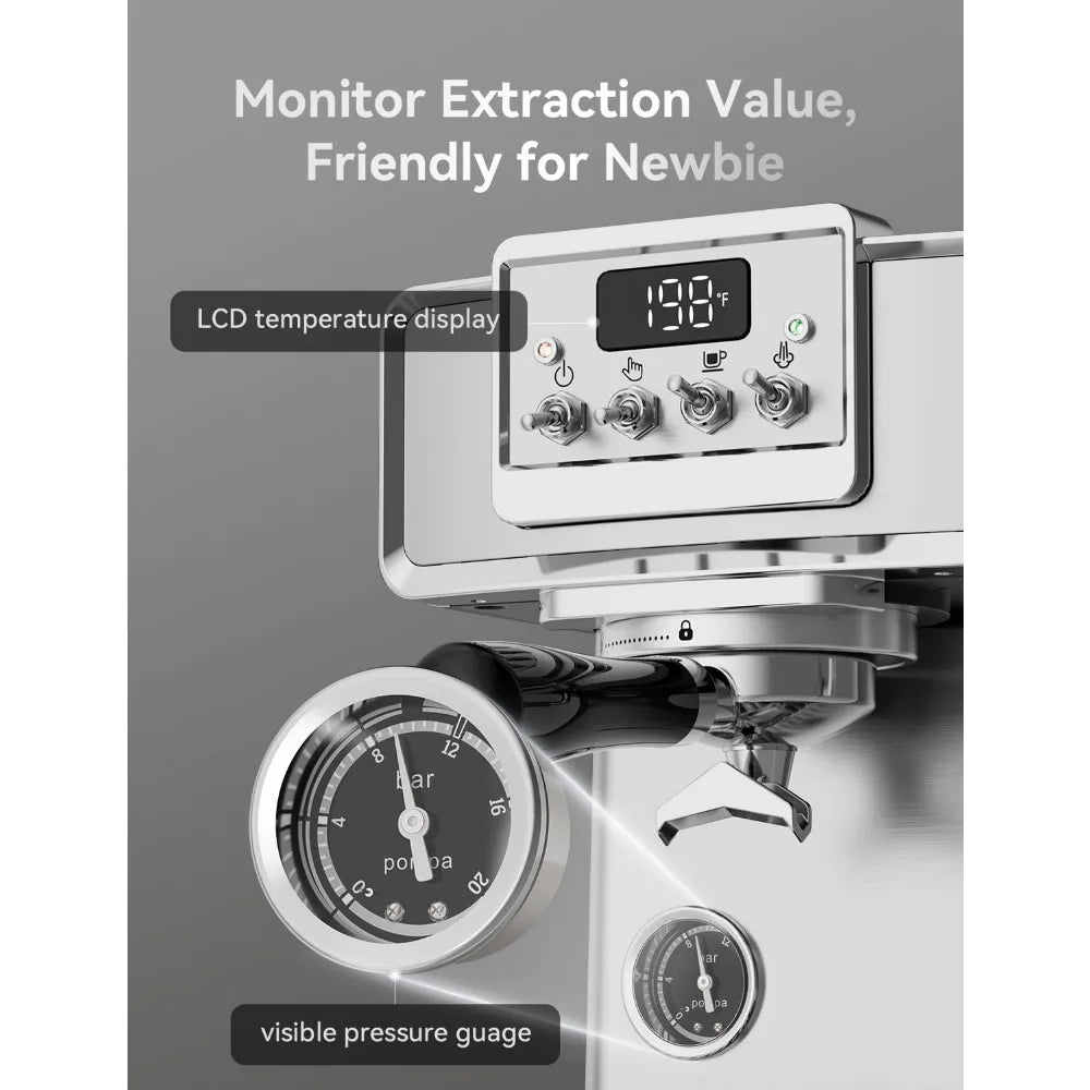 Neretva Espresso Machine, 58mm Professional Espresso Coffee Machine 15 Bar Retro Espresso Maker with Powerful Milk Frother & Vis