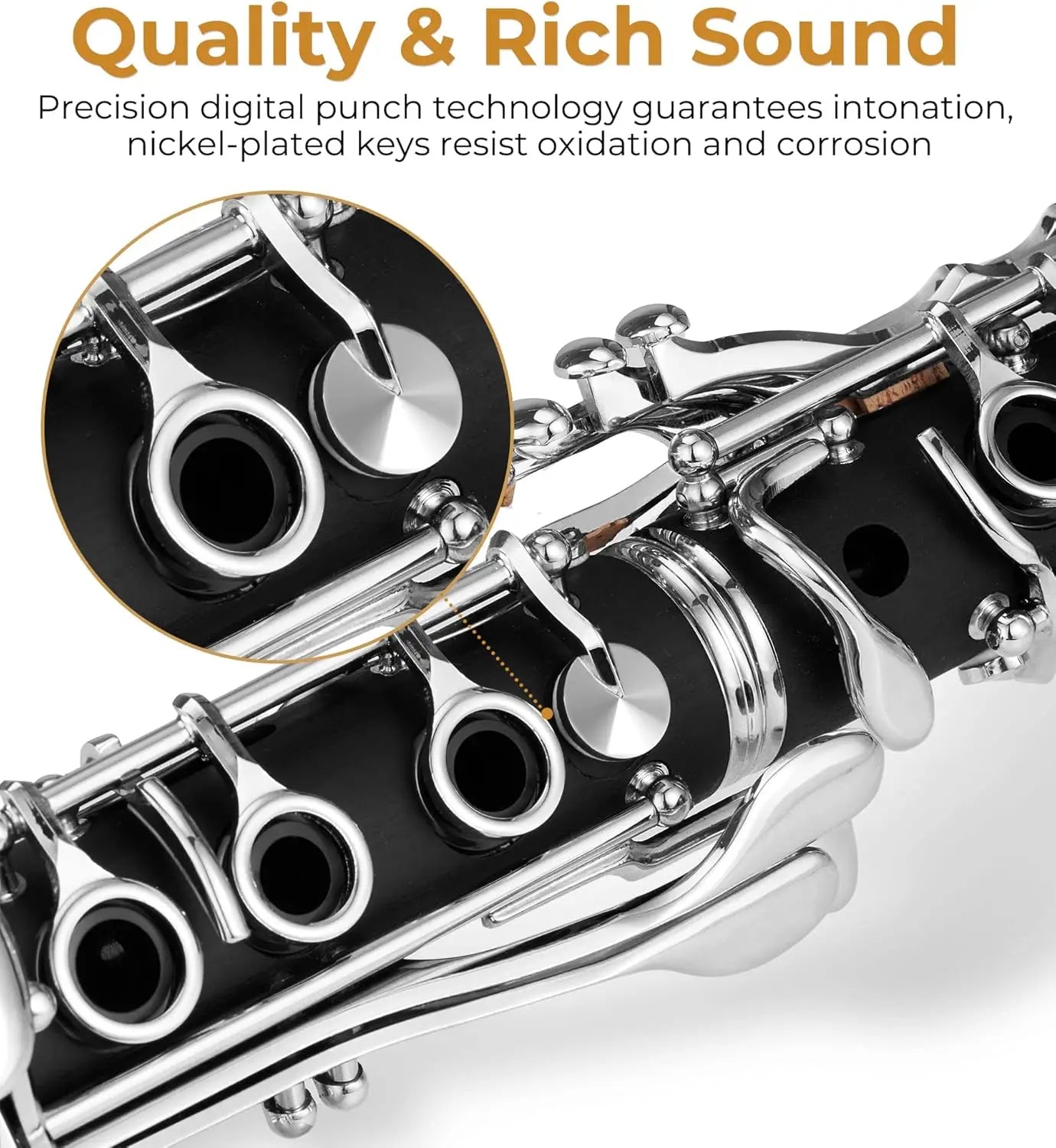 Bb Clarinet for Beginners, Nickel-Plated with Hard Case, Stand, Cleaning Kit & Accessories for School Band