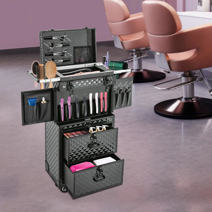Cosmetology Case on Wheels Rolling Makeup Train Case Nail Travel Case for Nail Tech Professional Rolling Makeup Case with Drawer