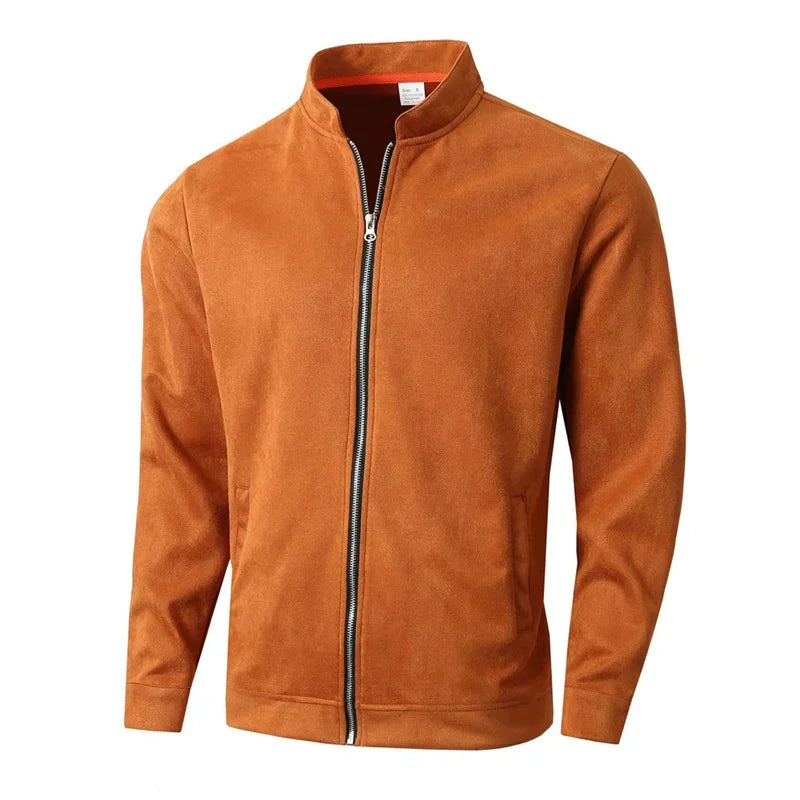 Autumn Winter Slim Fit round collar Jacket Men sportswear Casual Zipper Cardigan Coat pure color Male Fashion long sleeve Jacket