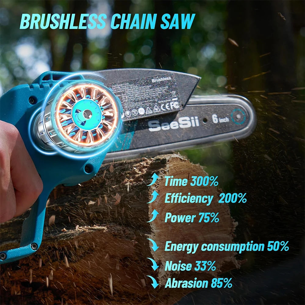 Seesii High Branch Saw Extension Pole Cordless 6'' Brushless Electric Chainsaw Garden Pruning Tools For Makita 18v battery pin