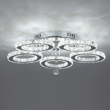 LED Lustre Chrome Crystal Ceiling Chandelier Creative Circular Restaurant Dining Room Bedroom Pendant Light Modern Home Decor