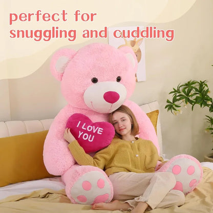 6ft Red Heart Giant Teddy Bear Pink Stuffed Animal with Embroidered I Love You for Girlfriend Christmas Birthday Gift 72 inches