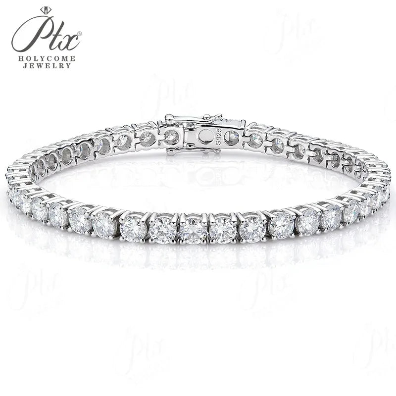 4mm Moissanite 925 Sterling Silver Color on Hand Princess Tennis Bracelet Bangle for Women Anniversary Gift Jewelry 6/7/8 inch