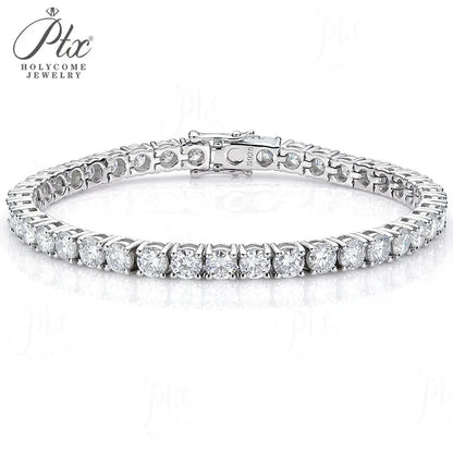 4mm Moissanite 925 Sterling Silver Color on Hand Princess Tennis Bracelet Bangle for Women Anniversary Gift Jewelry 6/7/8 inch