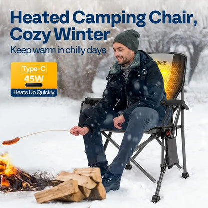 45W Padded Heating Camping Chair with 27000mAh Power Bank, Heated Portable Folding Lawn Chair for Outdoor Sports, 3 Levels of He