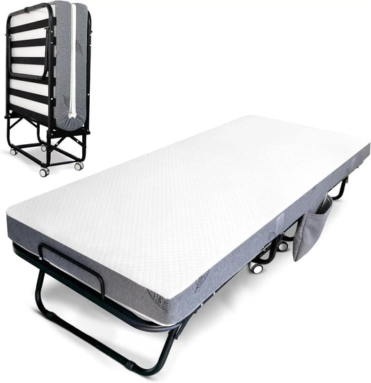 Portable Foldable Bed for Adults, Metal & Wood Frame, Single Size