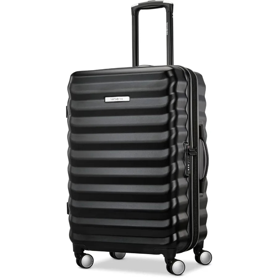 Hard-Sided 24-Inch Lightweight Checked Medium Expandable Element Suitcase: Durable, 360° Spinner Wheels, Adjustable Telescopic