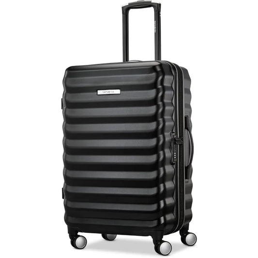 Hard-Sided 24-Inch Lightweight Checked Medium Expandable Element Suitcase: Durable, 360° Spinner Wheels, Adjustable Telescopic