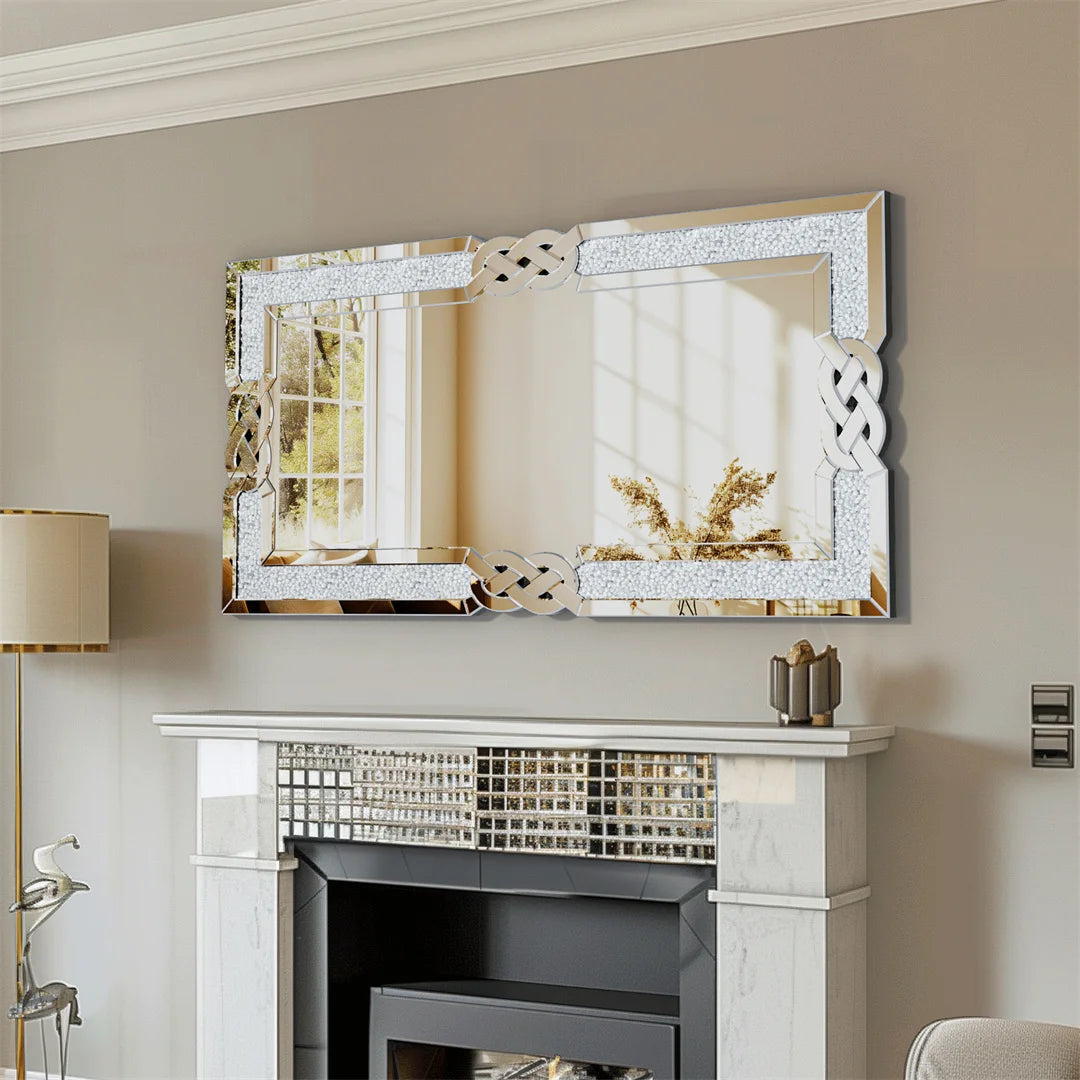 LUVODI Large Full Body Wall Mirror with Crushed Diamond Detailing Artistic Silver Finish for Home Decorative