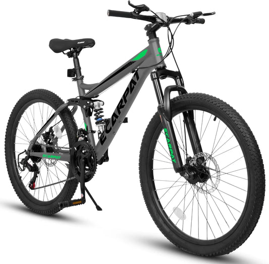 Ecarpat Dual Full Suspension Mountain Bike 24/26/27.5 Inch, Mens Women Teenagers Boy Girl Mountain Bike, 21-Speed Disc Bicycles