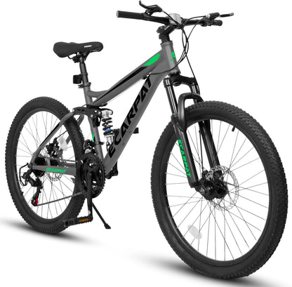Ecarpat Dual Full Suspension Mountain Bike 24/26/27.5 Inch, Teenagers Boy Girl Mens Women Mountain Bike, 21-Speed Disc Bicycles