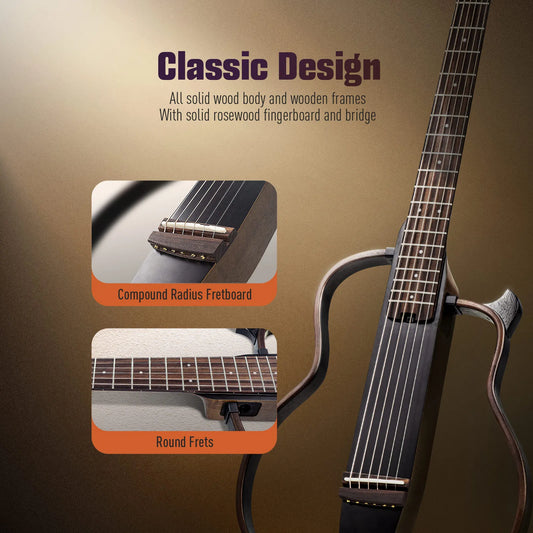 SONICAKE Silent Acoustic Electric Travel Guitar Solid Mahogany Body Assembly Frames Rechargeable shipping from US