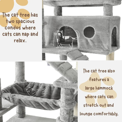 Large 80-Inch Cat Tower with Multiple Scratching Posts, Perches, Caves, Baskets, Stairs, Hammock, and Pompoms for Cats