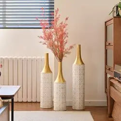 Glazed Metal Vases Home Decoration Set 3 White 24in/28.7in/33.5in Height Elegant Living Room Floor Decor Shipping From The USA