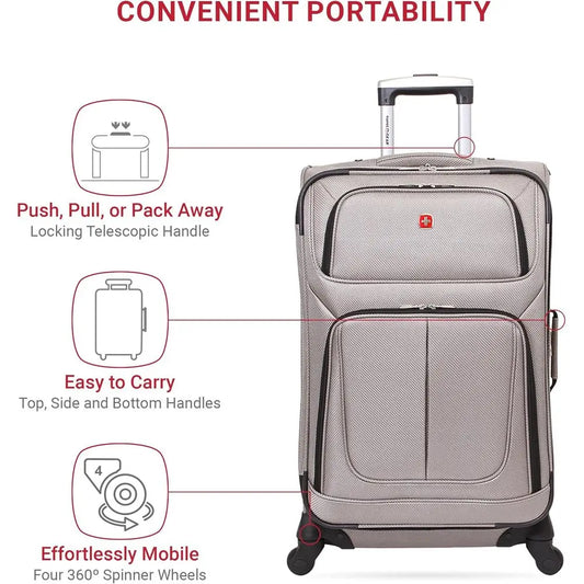SwissGear Sion Expandable Medium Suitcase with 360° Wheels for 1-7 Day Trips, 25 Pewter