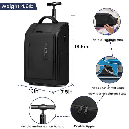 RUCYEN Rolling Backpack 15.6in Laptop Water Resistant Large Capacity Travel Luggage Wheeled Backpack with USB Shoulders Luggage