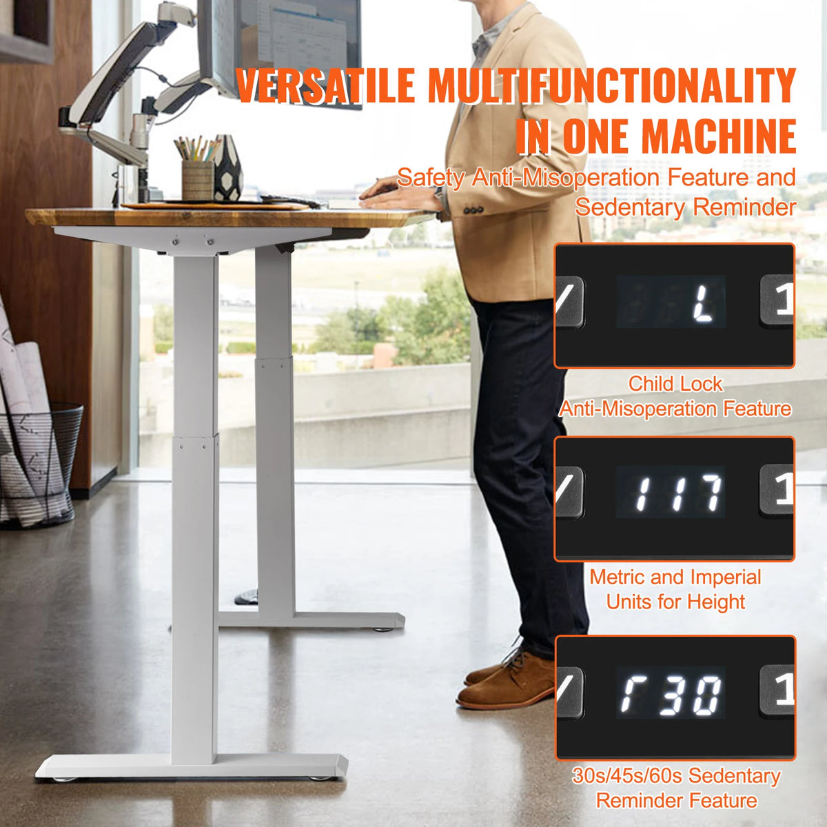 SucceBuy Standing Desk Frame  Electric Stand Up Computer Desk Legs Ergonomic DIY Workstation Base for Home Office Black white