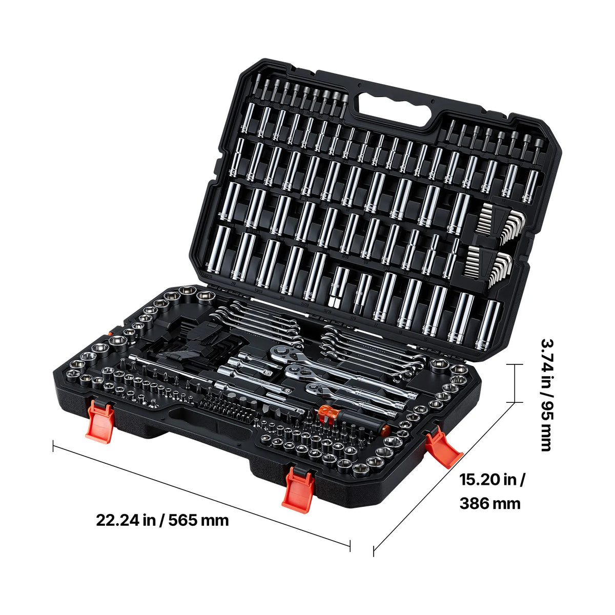 Mechanics Tool Set, 253-Piece Mechanic Tool Kit, 1/4 in, 3/8 in, and 1/2 in Drive, SAE and Metric Socket Set, Wrenches, Screwdriver Bits, Accessories, and Storage Case, Designed for Automotive Repair
