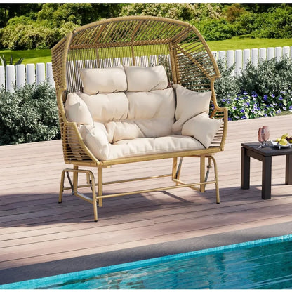 eco-friendly patio double egg chair, outdoor and indoor oversized loveseat, 2 person extra large wicker lounge rocking chairs