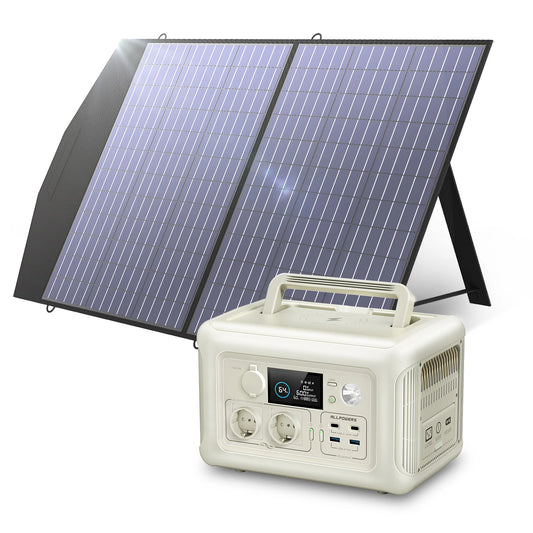 ALLPOWERS R600 299Wh 600w Portable Power Station & 100W Foldable Solar Panel LiFePO4 Backup Solar Generator for Home Camping RVs