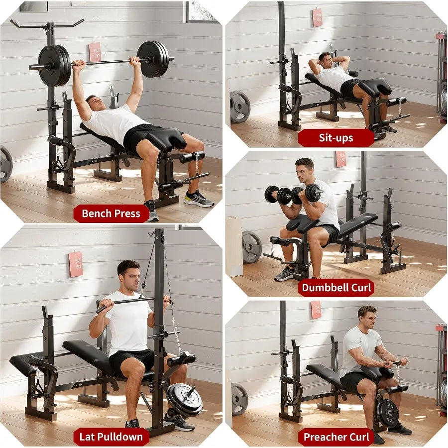 7 in 1 Adjustable Weight Bench Set with Squat Rack and Lat Pulldown