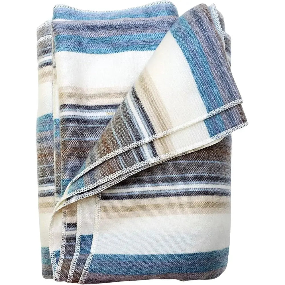 Alpaca Wool Throw Blanket | Super Soft, Lightweight, Breathable and Hypoallergenic | Non-Itchy or Scratchy (Blue White Varicolor