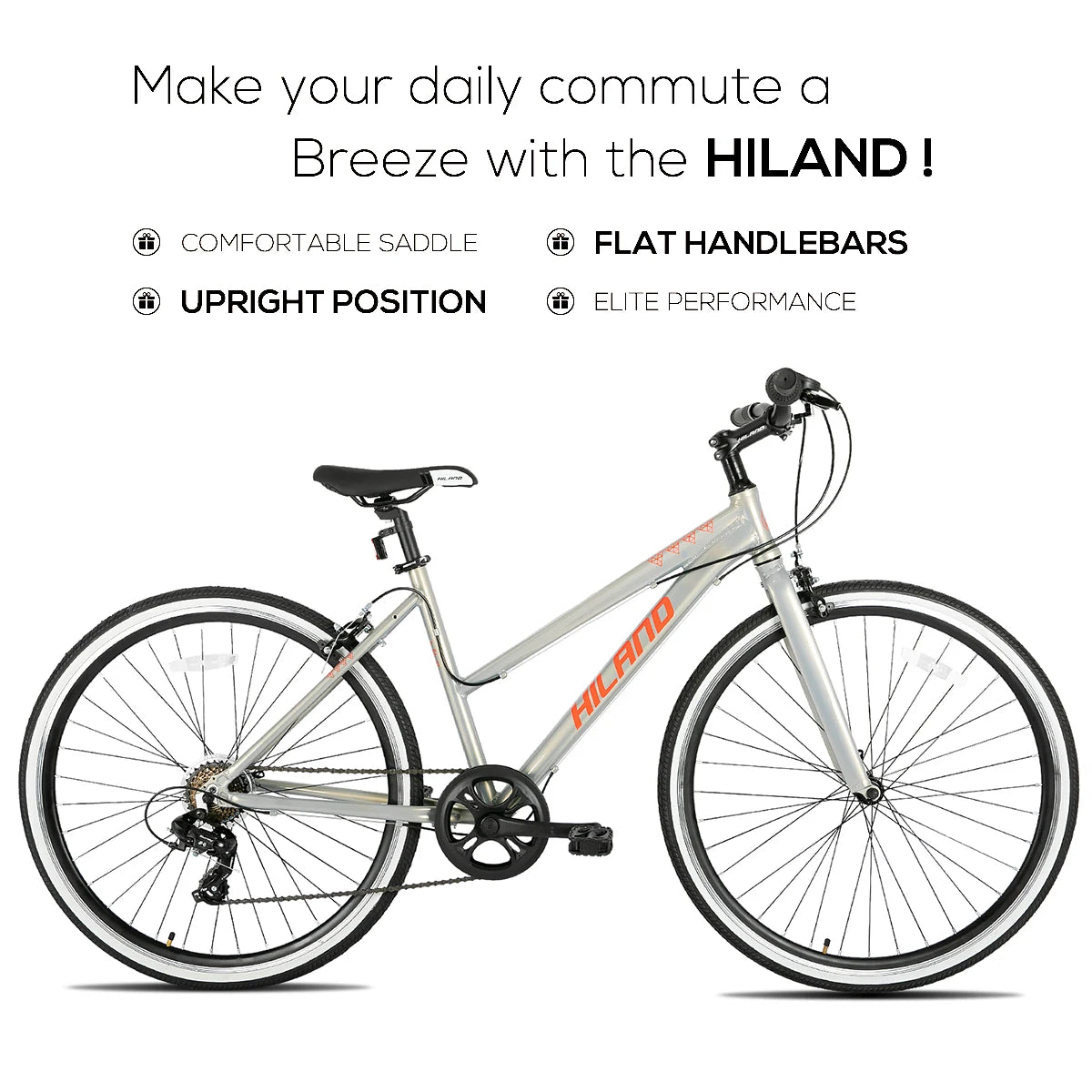 Hiland men's and women's hybrid bikes, Aluminum frame, 700C wheels, city commuter bike, Shimano drivetrain, 7-speed road bike