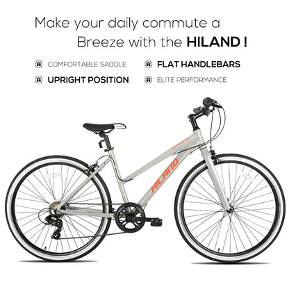 Hiland men's and women's hybrid bikes, Aluminum frame, 700C wheels, city commuter bike, Shimano drivetrain, 7-speed road bike