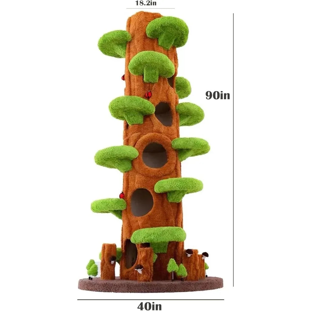 "tall solid wood cat tower for multiple cats, 90 inches"