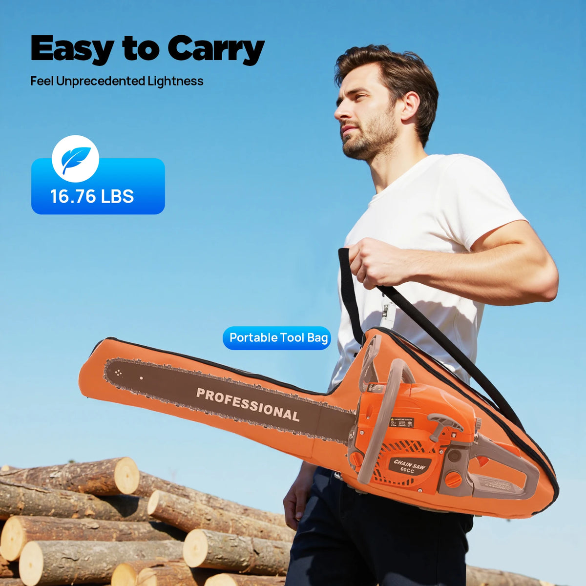 Gas Powered Chainsaw 62CC 2 Cycle 22 Inch Portable Cordless Silent Design Durable Spring Assisted Start Tree Pruning Garden Tool