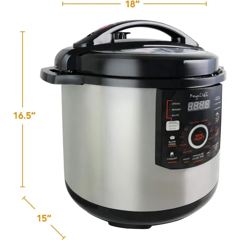 MegaChef 12 Quart Digital Pressure Cooker with 15 Preset Options and Glass Lid, Silver