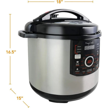 MegaChef 12 Quart Digital Pressure Cooker with 15 Preset Options and Glass Lid, Silver