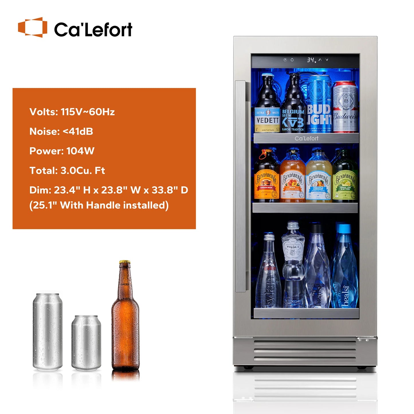 Ca'Lefort 85L Compressor Wine Cooler - 34-54°F Adjustable Cooling, Child Lock, Auto Defrost, R600a Eco Design, Home/Bar/Office