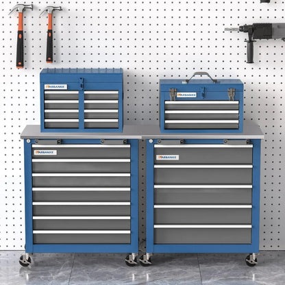 10-Drawer Mobile Tool Chest with Stackable 3-Drawer Cabinet and 7-Drawer Storage