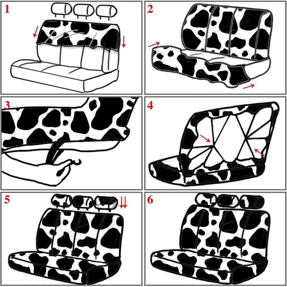 26 Pcs Cow Print Car Accessories Cow Print Seat Covers Set Steering Wheel Cup Holders Foot Armrest Pads License Plate Seat Belt