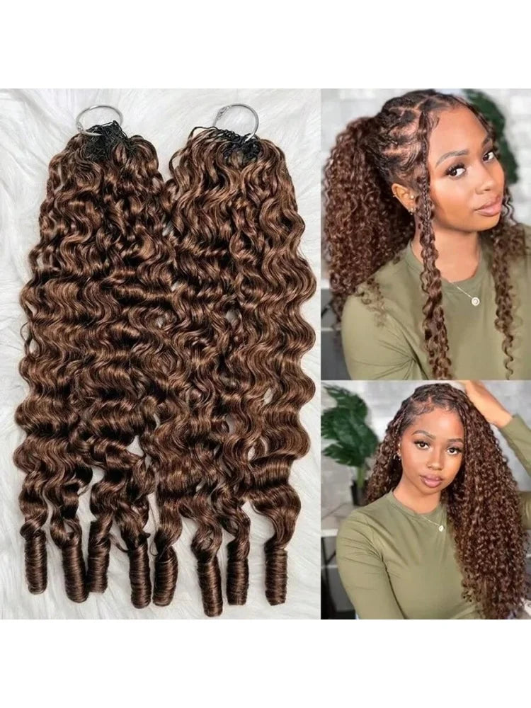 Chocolate Brown Miracle Knots Crochet Human Hair For Braiding Crochet Braids Burmese Curly Crochet Hair Extension 100% Human Hair