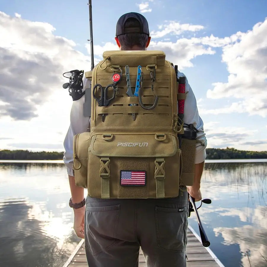 52L Fishing Tackle Backpack with Rod Holders amp 4 Tackle Boxes, Large Tackle Bag for Gear Storage with Rain Cover