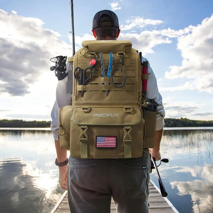 52L Fishing Tackle Backpack with Rod Holders amp 4 Tackle Boxes, Large Tackle Bag for Gear Storage with Rain Cover