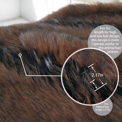 Luxury Faux Fox Fur Blanket 74x90 Brown Super Warm Cozy Fluffy Throw for Sofa Bed Washable