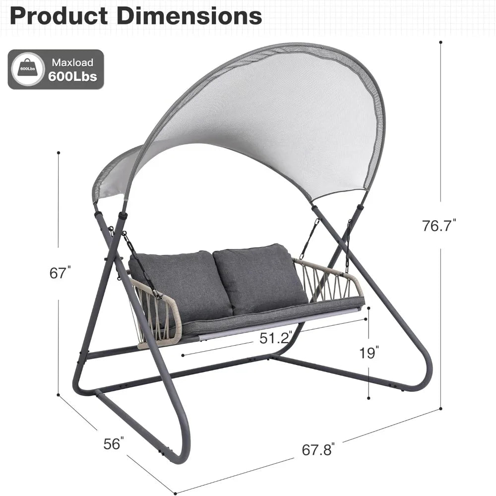 Outdoor Porch Swing, Patio Swing with Canopy, Hanging Glider Bench with Thicken Cushions and Pillow, Patio Hammock Lounge