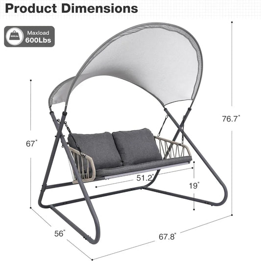 Outdoor Porch Swing, Patio Swing with Canopy, Hanging Glider Bench with Thicken Cushions and Pillow, Patio Hammock Lounge